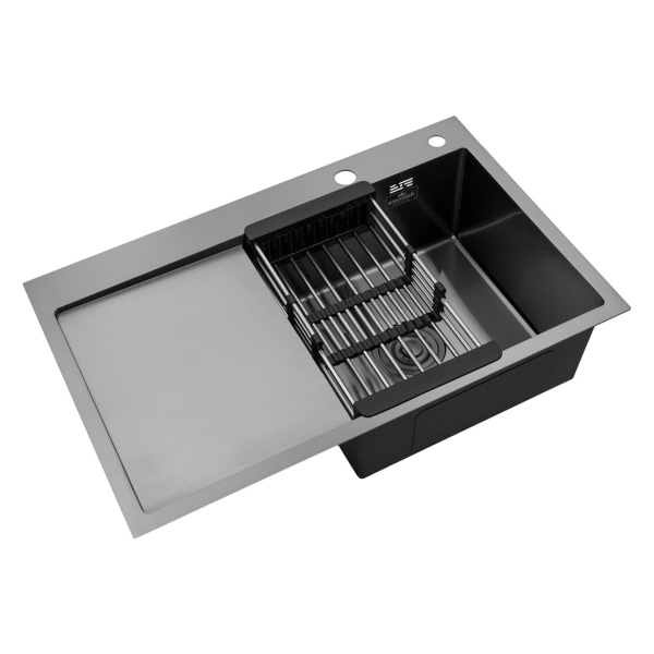 Кухонна мийка Kroner KRP Schwarze - 7849RHM PVD (3.0/1.0 мм) крило ліворуч
