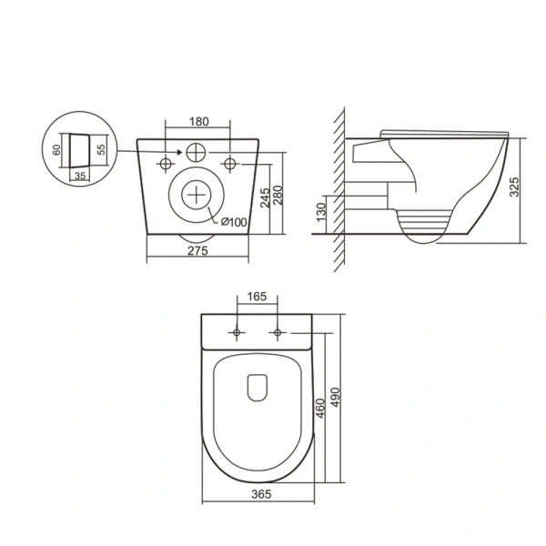 Унітаз підвісний у кольорі антрацит 490x365x325 мм з сидінням Slim Duroplast Qtap Robin