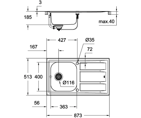 Фото Мийка для кухні з ексцентриком GROHE K-SERIES K 400