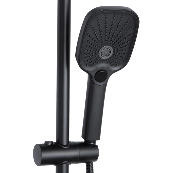 Душова система на три споживача (з виливом) у чорному кольорі, телескопічна 850-1200 мм Qtap Gemini