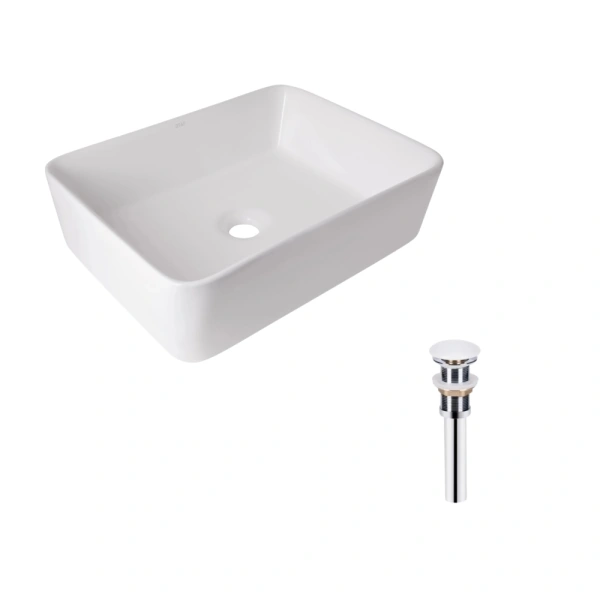 Раковина накладна прамокутна Qtap Tern 480х370х135 мм + Донний клапан(47301)