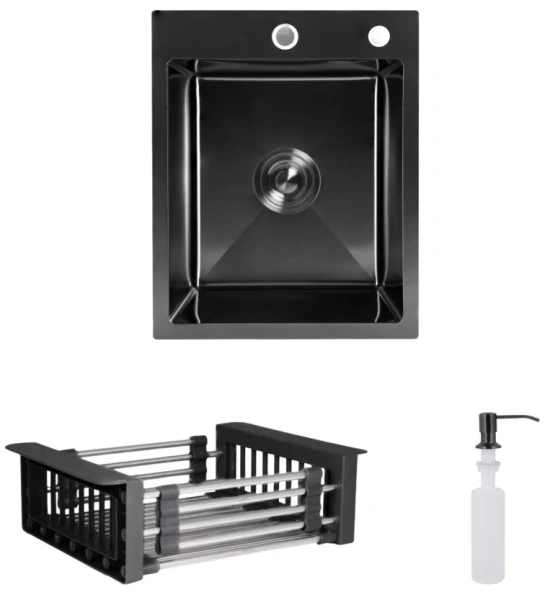 Мийка для кухні з нержавіючої сталі Lidz 400x500 мм графіт Brushed Black PVD з кошиком-сушар