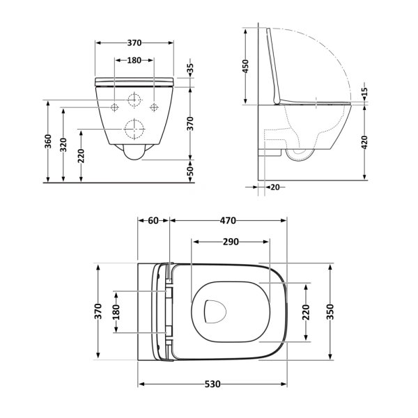 Унітаз підвісний у чорному кольорі 530х365х373 мм з сидінням з мікроліфтом Slim Duroplast Qtap Gemin