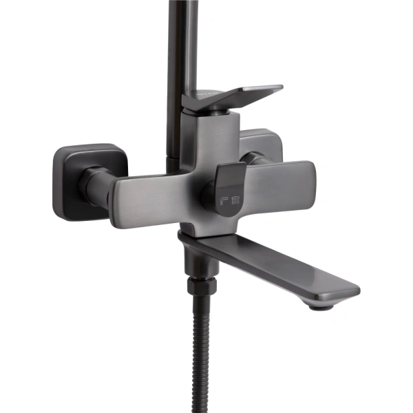 Душова система на три споживача (з виливом) у кольорі графіт, телескопічна 1000-1550 мм Qtap Presto