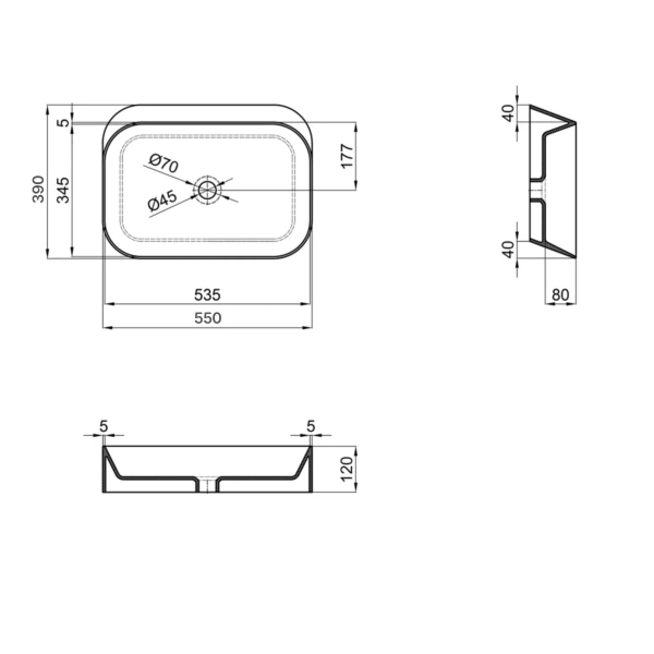 Раковина накладна прямокутна 550х390х120 мм, Qtap Scorpio QT14112243WN