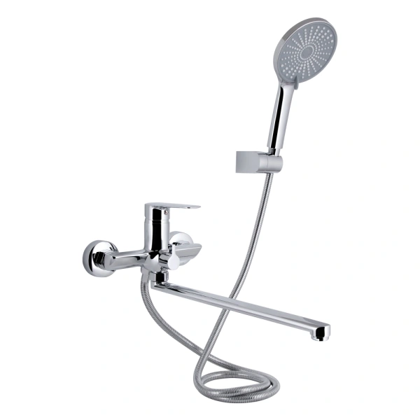 Змішувач для ванни з довгим виливом та душовим гарнітуром Qtap Leo