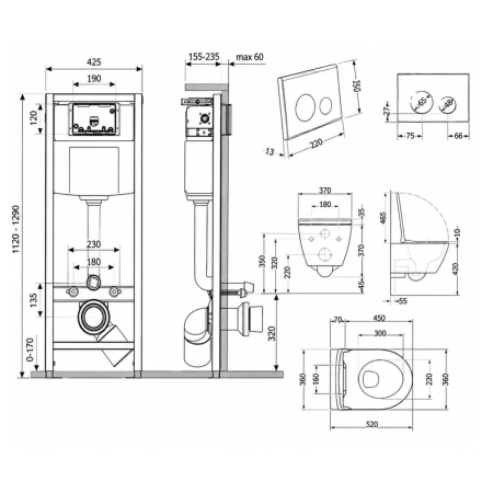 Готове рішення Qtap для ванної кімнати: підвісний унітаз Robin Ultra Quiet 520x365x365 + комплект інсталяції Nest 4 в 1 (кругла клавіша Chrome)