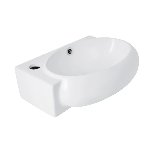 Раковина підвісна Leo 430x285x160 мм, White, ліва, овальна, без донного клапана Qtap