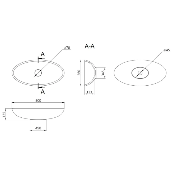 Раковина накладна овальна 500x360x140 мм, Qtap Kolibri