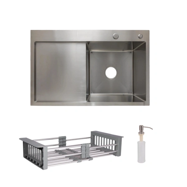 Кухонна мийка Lidz 78*49L крило ліворуч 3,0/1,0 мм Brushed Steel + Кошик Lidz K01G