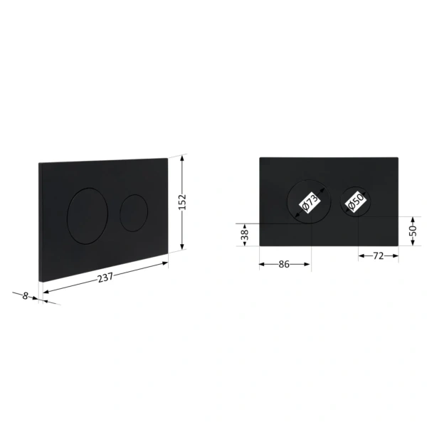 Клавіша змиву Qtap Standard 152x236x28 мм, Matt Black, кругла