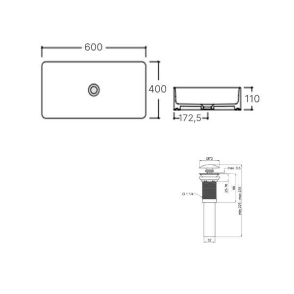 Раковина накладна прамокутна 600x400x110 мм Qtap Tern