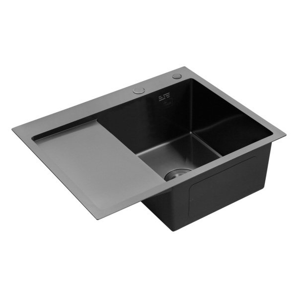 Кухонна мийка Kroner KRP Schwarze - 6350RHM PVD (3.0/1.0 мм) крило ліворуч