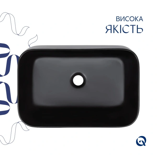 Комплект Qtap Scorpio: Раковина накладна прамокутна 550х390х120 мм Matt Black + Донний клапан PU03 QT14112243MBN47298