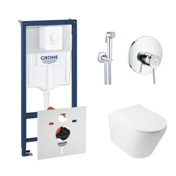 Комплект унітаз з сидінням Qtap Swan + інсталяція Grohe Rapid SL + набір для гігієнічного душу