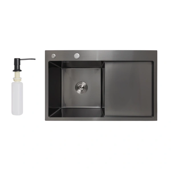 Мийка для кухні 78*49 BR крило праворуч у чорному кольорі PVD 3,0/1,0 мм Lidz