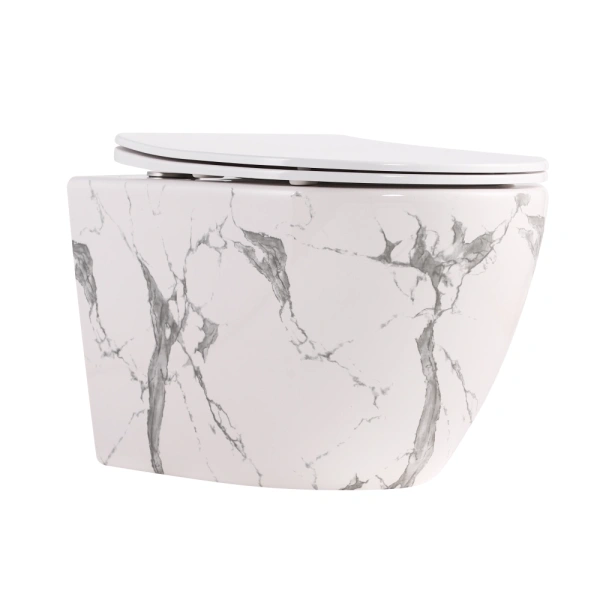 Унітаз підвісний у кольорі мармур 490x365x325 мм з сидінням Slim Duroplast Qtap Robin