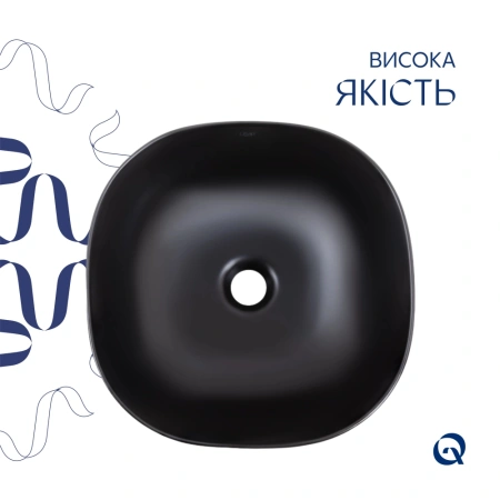 Раковина накладна квадратна у чорному кольорі 400x400x140 мм, Qtap Kolibri