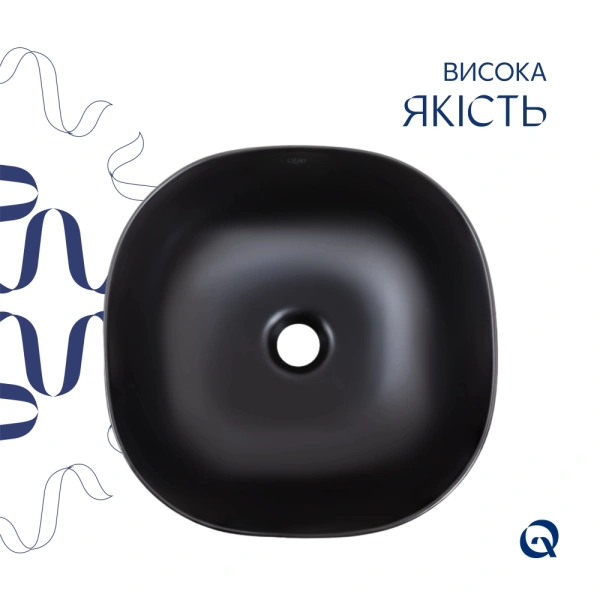 Раковина накладна квадратна у чорному кольорі 400x400x140 мм, Qtap Kolibri