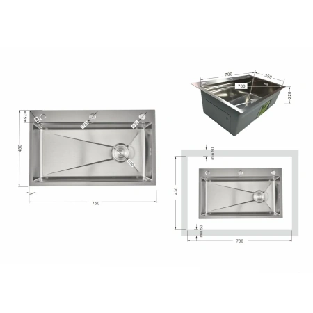 Фото Мийка для кухні інтегрована Lidz Handmade H7545 Brushed Steel 3,0/1,0 мм