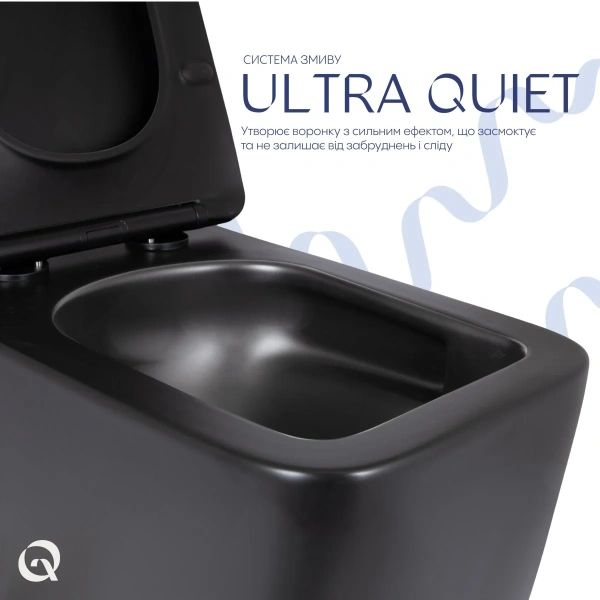 Унітаз підвісний Qtap Gemini Ultra Quiet 485×340×350 мм, Matt Black, з сидінням Slim Duroplast / Soft-close / Quick Release