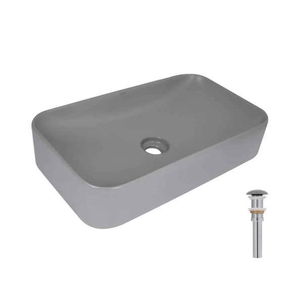 Раковина накладна Qtap Tern 610x350x135 мм, Stone grey, прямокутна, з донним клапаном