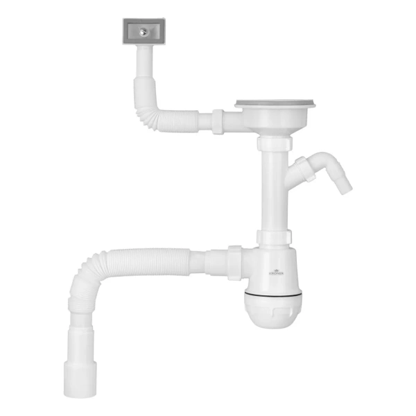 Сифон для кухонної мийки Kroner KRP KS02-1WHI 3 1/2"х40/50 мм з відводом для пральної машини, з квад