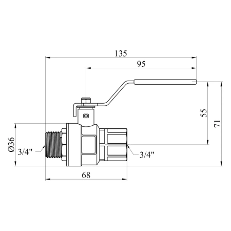 Кран кульовий Kroner 3/4" ВЗ PN40 ручка, нікельований