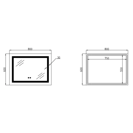 Дзеркало Lidz Kubis 800х600 з LED-підсвічуванням Touch, з антизапотіванням, з регулюванням яскравості
