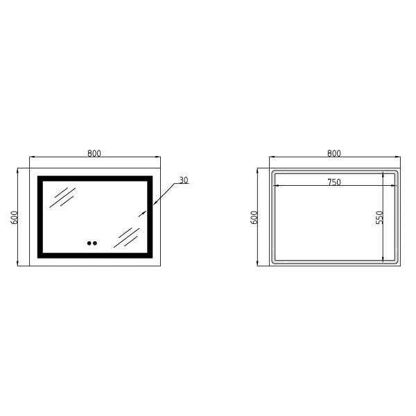 Дзеркало Lidz Kubis 800х600 з LED-підсвічуванням Touch, з антизапотіванням, з регулюванням яскравості