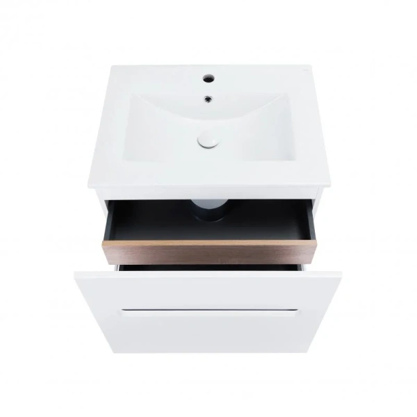 Комплект Qtap Virgo 600х580х437 White/Whitish oak підвісна тумба + раковина врізна