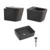 Комплект Qtap Tern Anthracite 3 в 1: підвісний унітаз Ultra Quiet + біде підвісне + раковина накладна