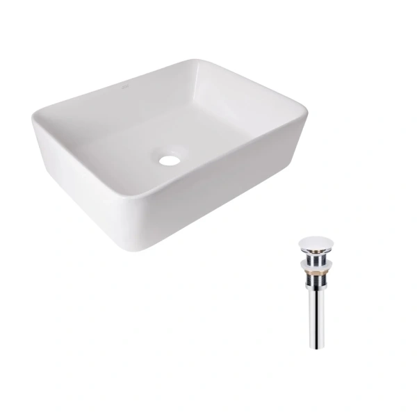 Раковина накладна прамокутна Qtap Tern 480х370х135 мм + Донний клапан