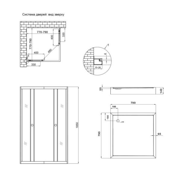 Фото Душова кабіна Lidz Wawel SC80x80.SAT.LOW.FR квадратна, скло Frost 4 мм + душовий піддон Lidz ST80x80х14
