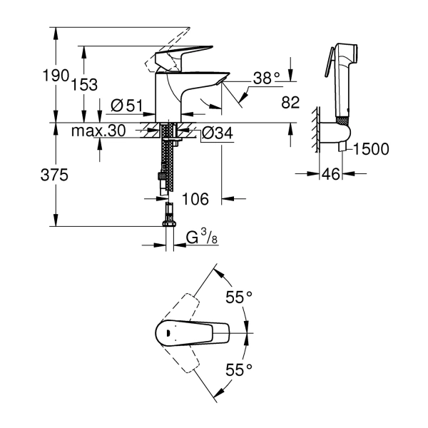 Фото Набір для гігієнічного душу зі змішувачем Grohe QuickFix StartEdge S-Size