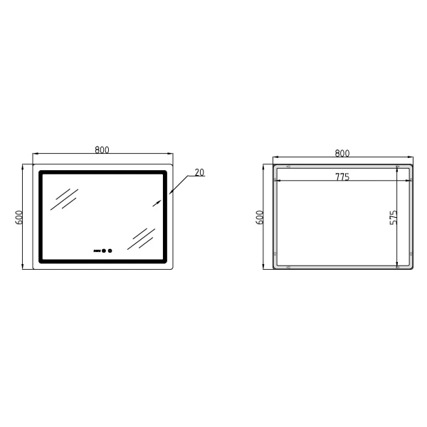 Дзеркало Qtap Mideya (MI2) 800х600 з годинником, з LED-підсвічуванням Touch, з антизапотіванням, димером, рег. яскравості