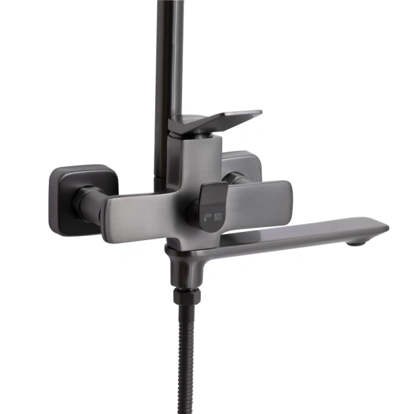 Душова система на три споживача (з виливом) у кольорі графіт, телескопічна 1000-1550 мм Qtap Presto