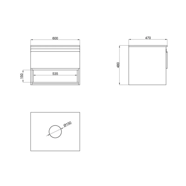 Тумба підвісна Qtap Robin 600х476х437 Graphite/Whitish oak зі стільницею