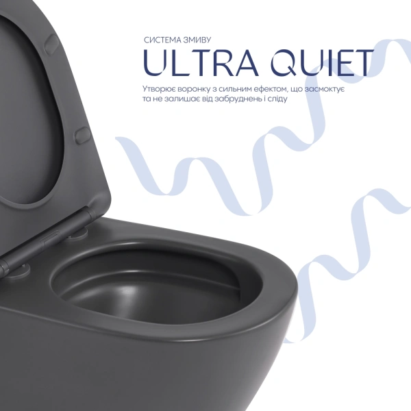 Унітаз підвісний у кольорі антрацит 490x365x325 мм з сидінням Slim Duroplast Qtap Robin