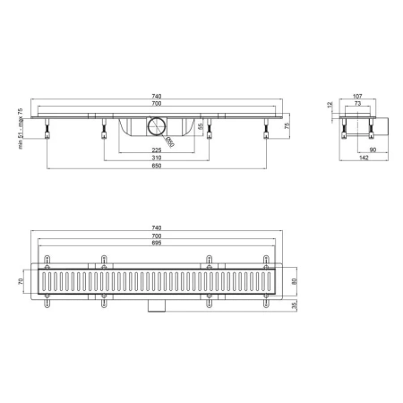 Трап для душу із сухим затвором 700 мм Qtap DRY