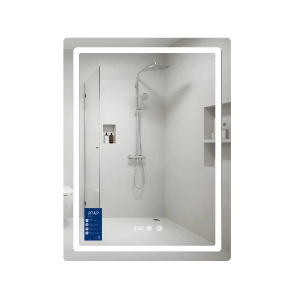 Дзеркало Qtap Mideya (MI2) 600х800 з годинником, з LED-підсвічуванням Touch, з антизапотіванням, димером, рег. яскравості
