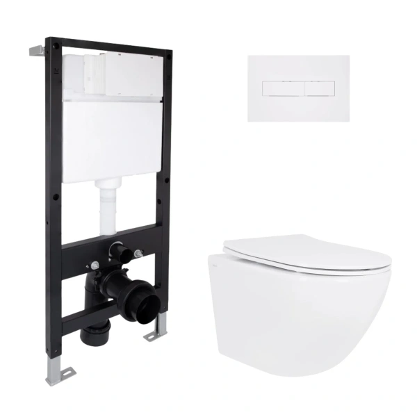 Готове рішення Qtap для ванної кімнати: підвісний унітаз Jay Rimless 485x360x320 + комплект інсталяції Standard (лінійна клавіша White)