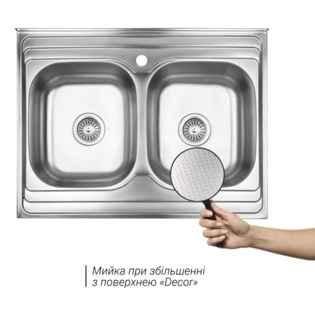 Фото Кухонна мийка Lidz 6080 Decor 0,8 мм