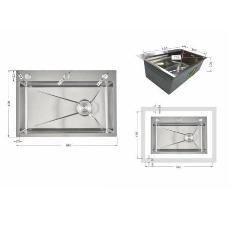 Фото Мийка для кухні Lidz Handmade 680x450 мм сталева інтегрована Brushed Steel