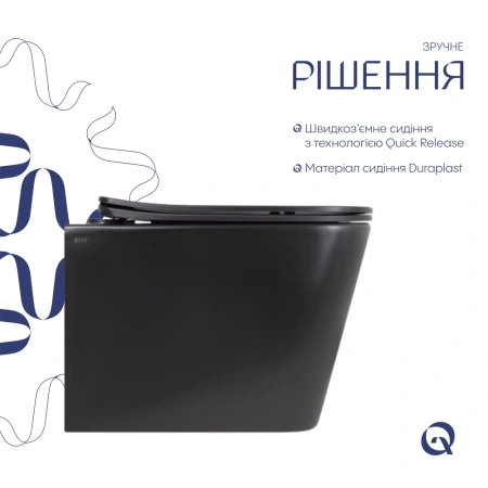 Унітаз підвісний у чорному кольорі 490x365x325 мм з сидінням з мікроліфтом Slim Duroplast Qtap Tern