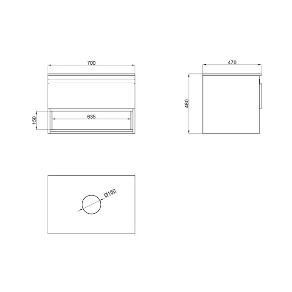 Тумба підвісна Qtap Robin 700х476х437 Graphite/Whitish oak зі стільницею