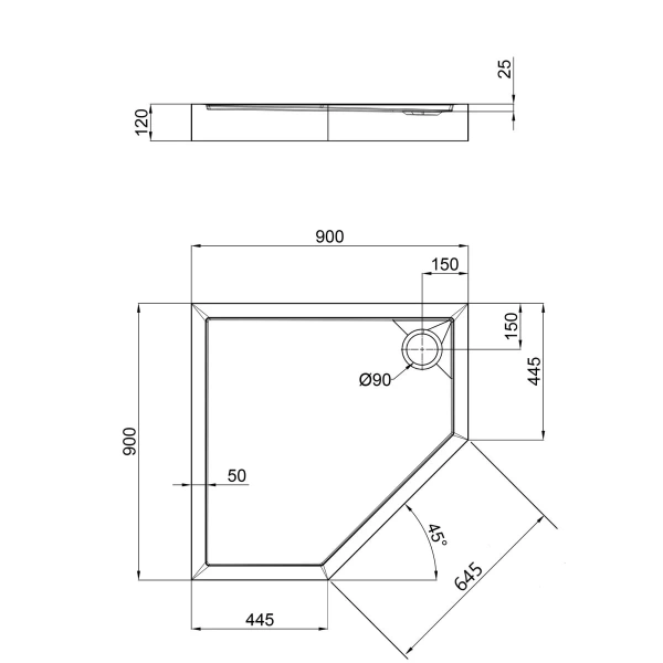 Фото Душовий піддон Qtap Diamond 90x90x12 см + сифон