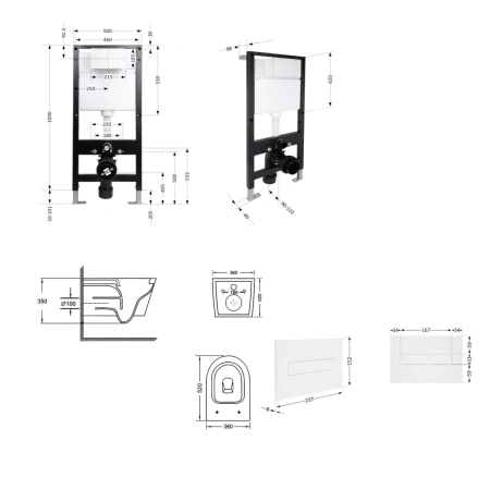 Готове рішення Qtap для ванної кімнати: підвісний унітаз Swan Ultra Quiet 520x360x320 + комплект інсталяції Standard (лінійна клавіша White)