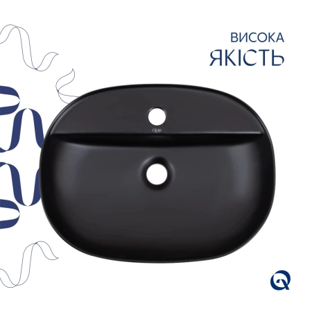 Раковина накладна овальна 500x380x120 мм, у чорному кольорі Qtap Scorpio