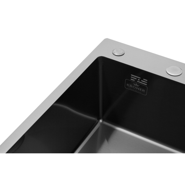 Кухонна мийка Kroner KRP Schwarze - 6350LHM PVD (3.0/1.0 мм) крило праворуч